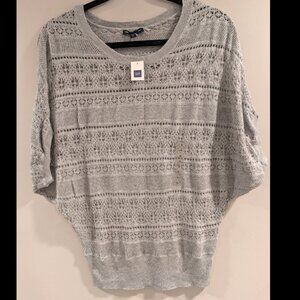GAP Gray Crochet Knit Dolman Sleeve Sweater